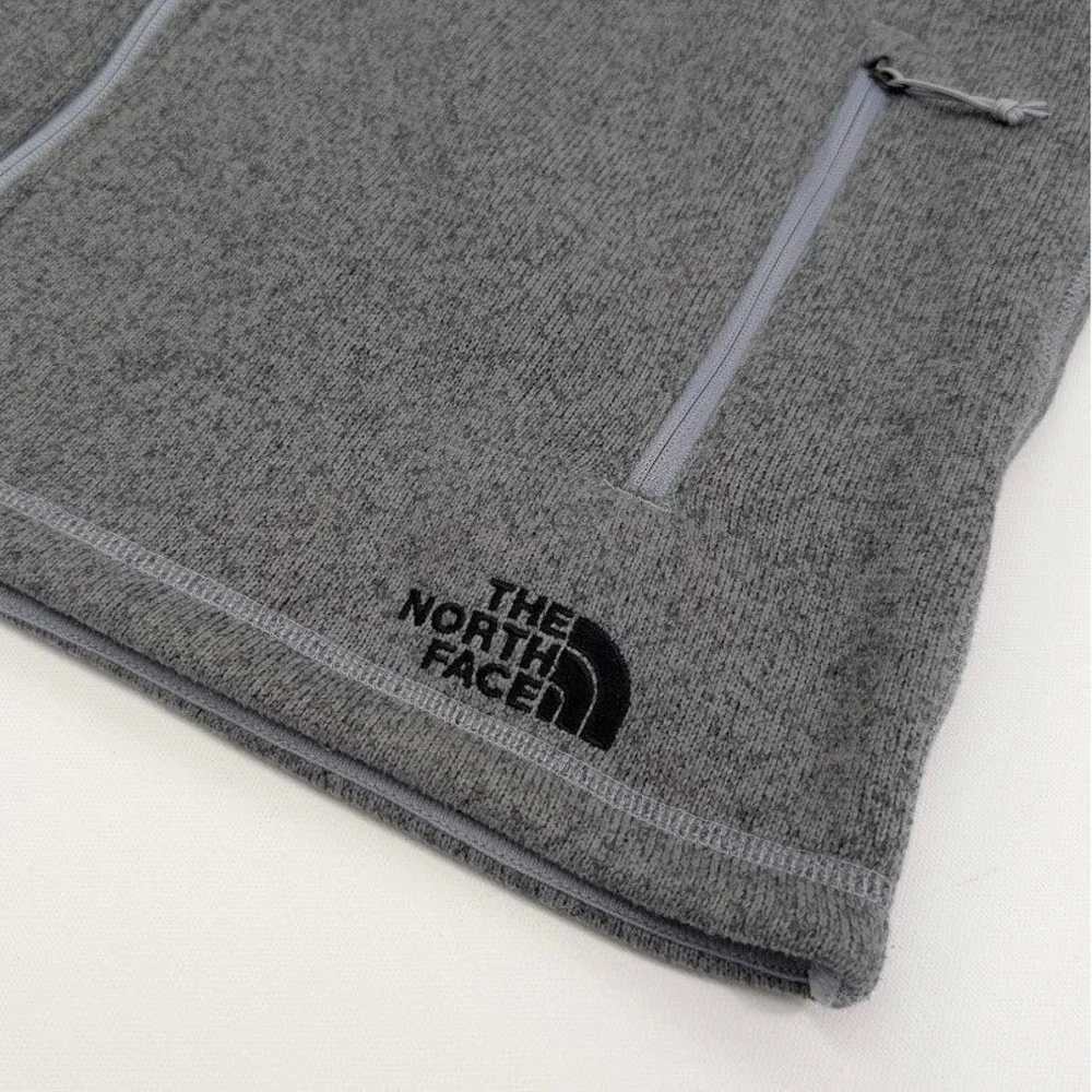 The North Face Sweater‎ Fleece Vest Mens Large Gray Full Zip Akin Law Firm Logo